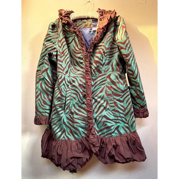 New Ubu Women's Pack Your Personality Green Zebra Ruffle Coat/Dress Large Belted